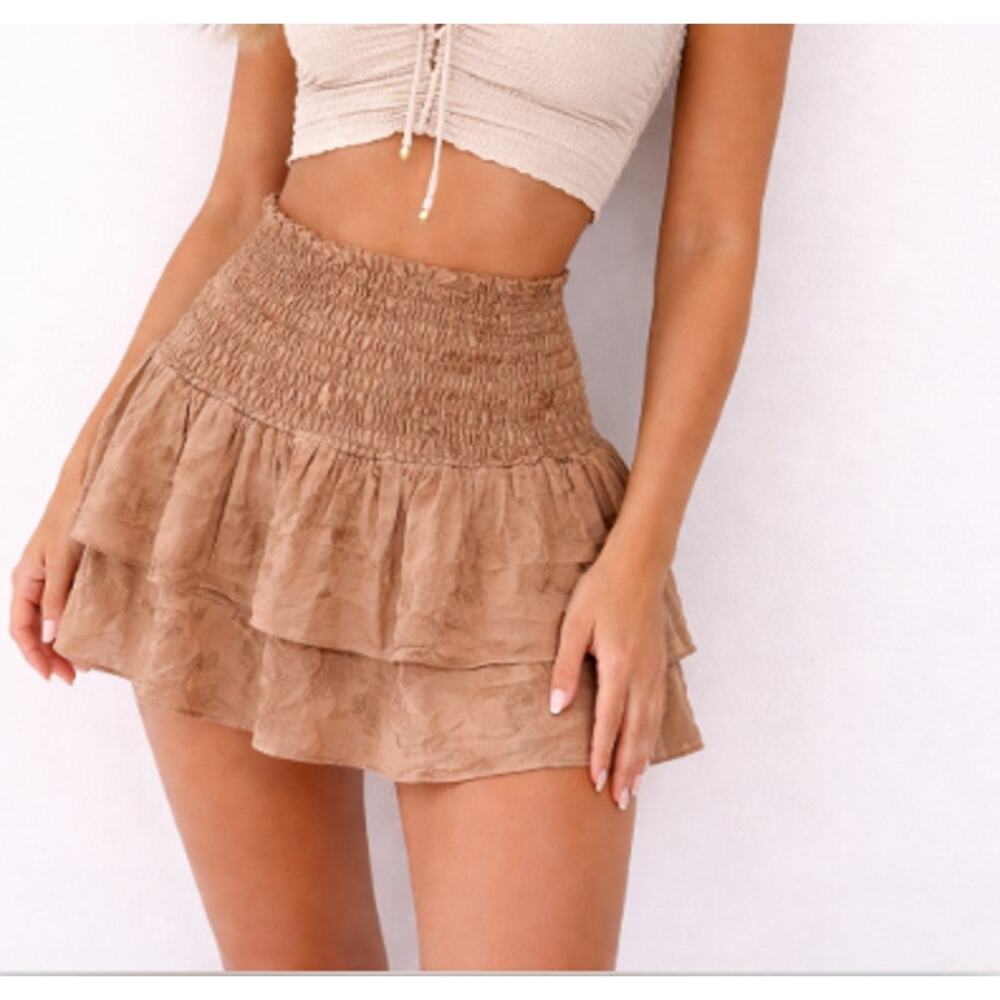 Blue Life Smocked Waist Tiered Ruffle Skort Skirt Short Marble Festival Boho XS